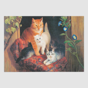 Papel De Seda Gato con gatitos, pintura artística fina,