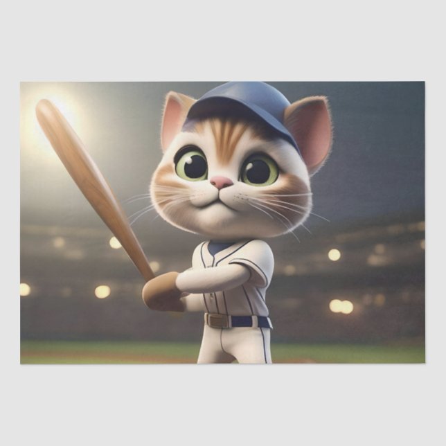 Papel De Seda Gato De Béisbol Gracioso En 3D, (Anverso)