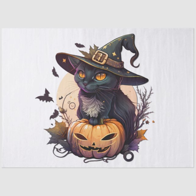Papel De Seda Gato de bruja para Halloween (Anverso)