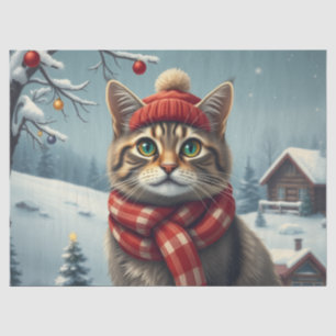 Papel De Seda Gato de carne picada con atuendo de invierno y inv