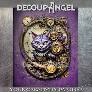 Papel De Seda Gato de Cheshire en la página de Decoupage Purple