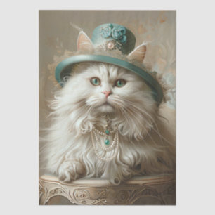 Papel De Seda Gato de color crema Sombrero de color cian Perlas