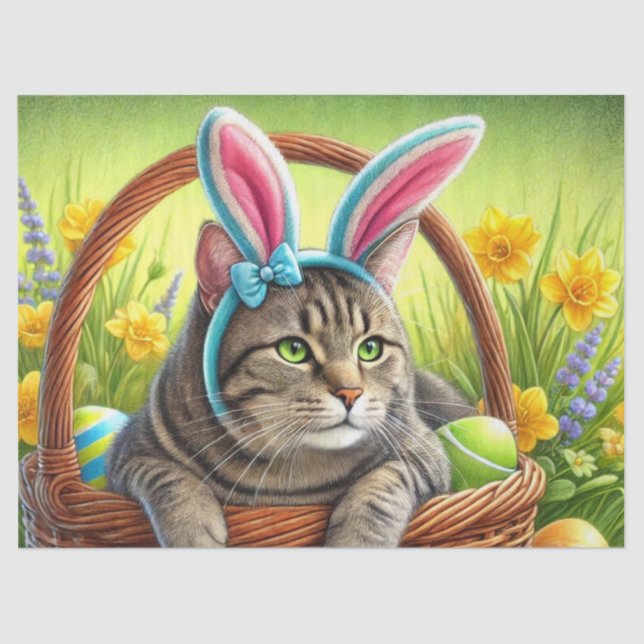 Papel De Seda Gato de Cuadros de Pascua (Anverso)