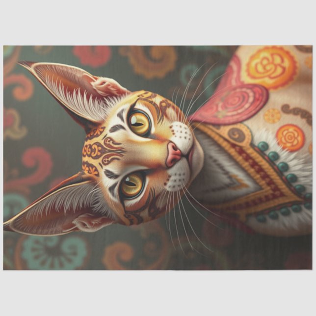 Papel De Seda Gato de fantasía de Boho Siamese (Anverso)