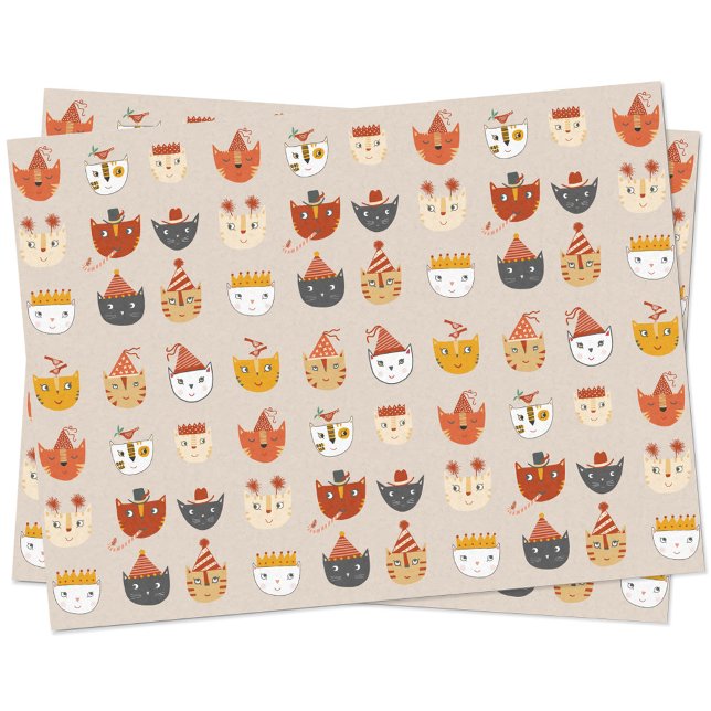 Papel De Seda Gato de Fiesta cutáneo (Cute party cat pattern tissue paper sheets)