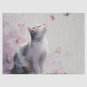 Papel De Seda Gato de flor de cerezo y mariposas (13)
