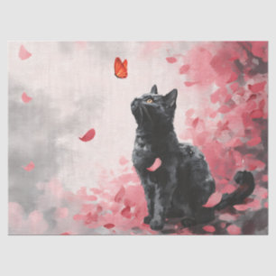 Papel De Seda Gato de flor de cerezo y mariposas (3)