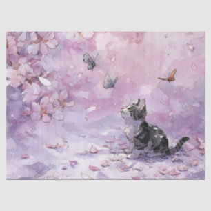 Papel De Seda Gato de flor de cerezo y mariposas (5)