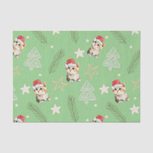 Papel De Seda Gato de gatito de color agua verde Santa Feliz Nav