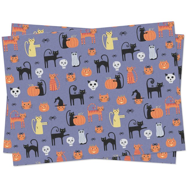 Papel De Seda Gato de Halloween lindo (Purple Halloween cat fun tissue paper)