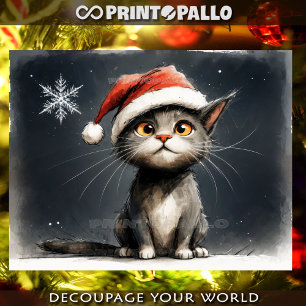 Papel De Seda Gato de Navidad adorable con sombrero de Santa Cla