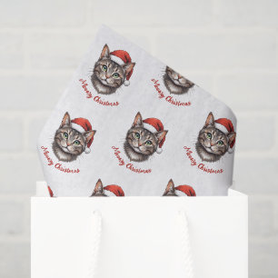 Papel De Seda Gato de Navidad Lindo Personalizado con Sombrero d