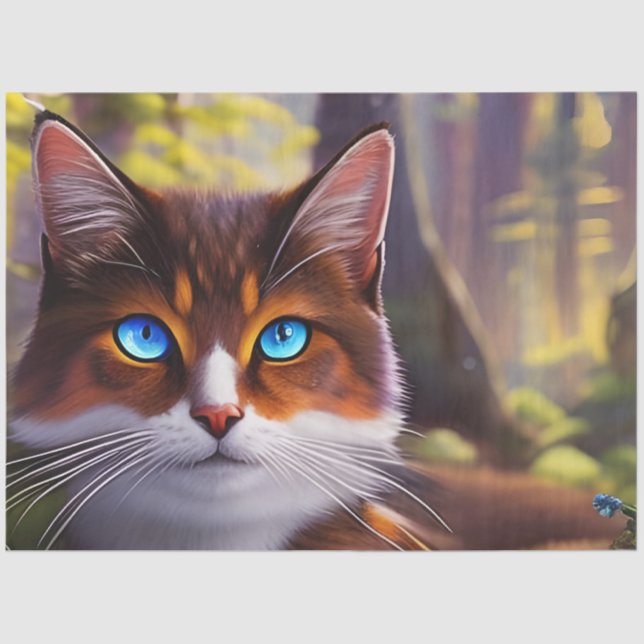 Papel De Seda Gato de ojos azules en los bosques (Anverso)