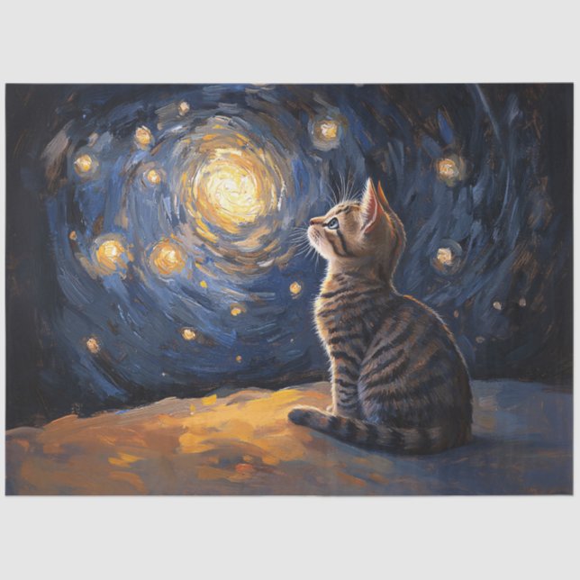 Papel De Seda Gato de Tabby mirando en el cielo estrellado espir (Anverso)