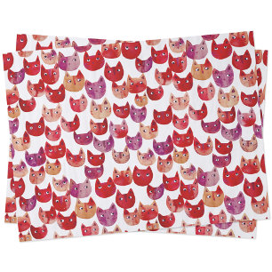 Papel De Seda Gato divertido acuarela rojo rosa púrpura