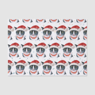Papel De Seda Gato divertido de Navidad en blanco y negro acuare