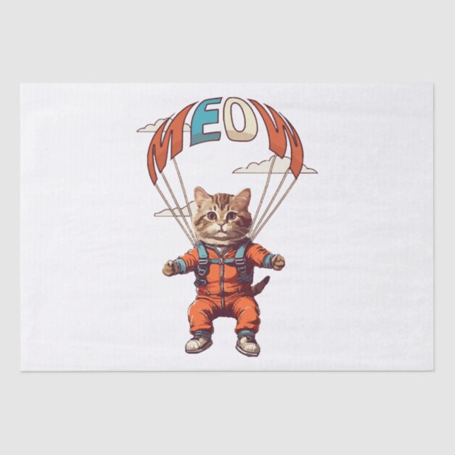 Papel De Seda Gato divertido en paracaidismo (Anverso)