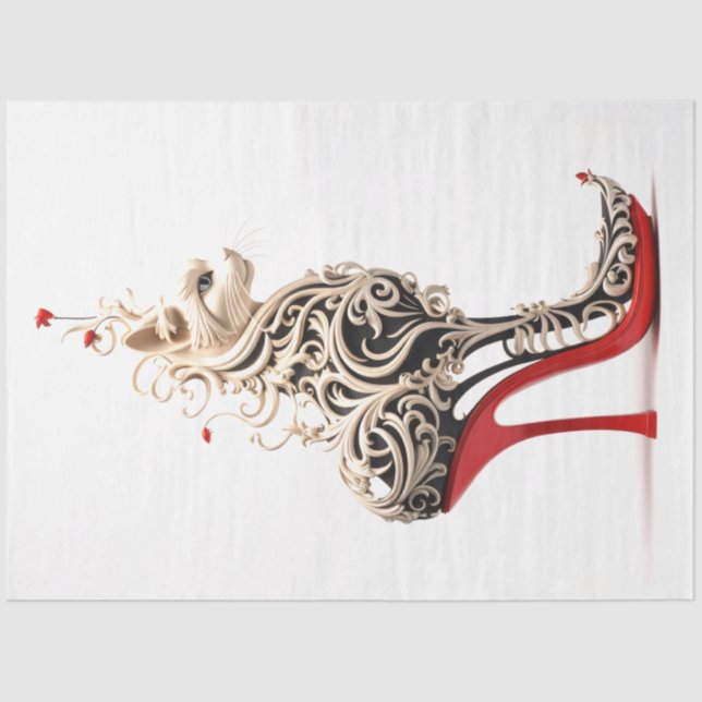 Papel De Seda Gato en descomposición entrelazado en alto talón r (Anverso)