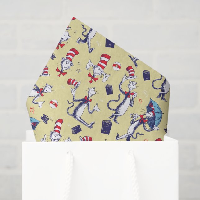 Papel De Seda Gato en el sombrero | Patrón Amarillo (Bolsa de regalo)