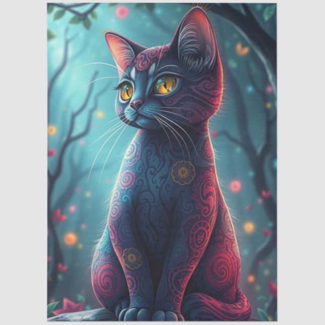 Papel De Seda Gato Fantasía Púrpura (Anverso)