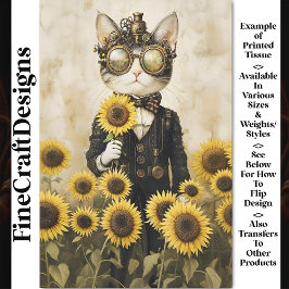 Papel De Seda Gato Fantasía Steampunk, Girasoles AL1F Decoupage