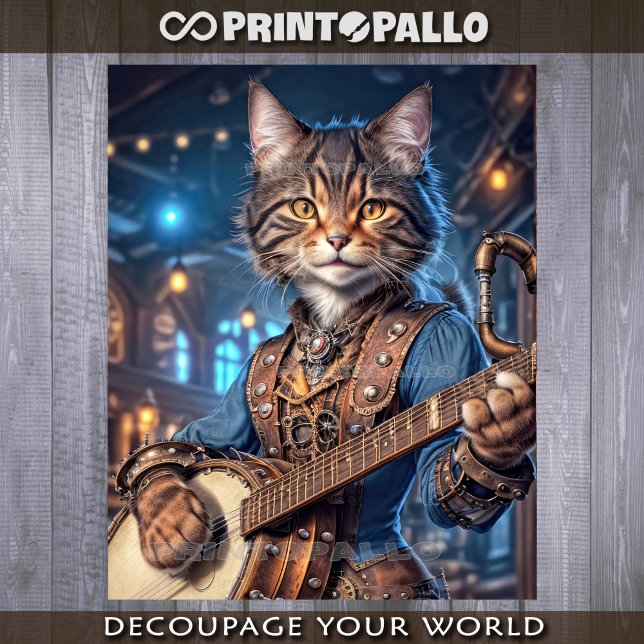 Papel De Seda Gato femenino de Steampunk tocando banjo - (Subido por el creador)