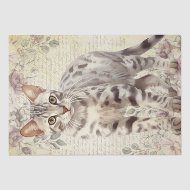 Papel De Seda Gato floral bengalí (Anverso)