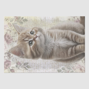 Papel De Seda Gato Floral de Tabby Kitten