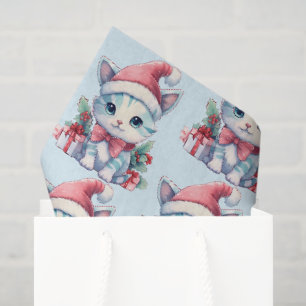 Papel De Seda Gato gatito lindo en un patrón de Navidad con somb