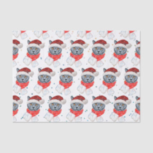 Papel De Seda Gato Gris Adorable Acuarela con Bufanda