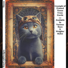 Papel De Seda Gato Gris en Estilo Steampunk Ornamentado Decoupag