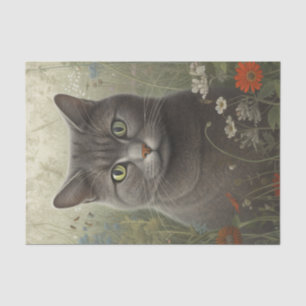 Papel De Seda Gato gris floral