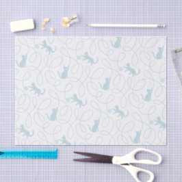 Papel De Seda Gato Juguetón y Patrón de Bola de Hilo Azul Claro