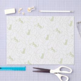 Papel De Seda Gato Juguetón y Patrón de Bola de Hilo Verde Menta