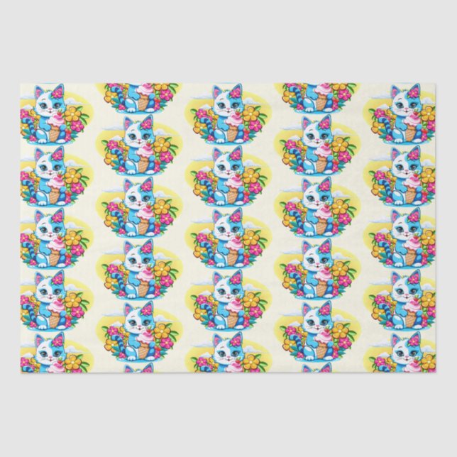 Papel De Seda Gato Kitty con helado Summer Kawaii Personaje (Anverso)