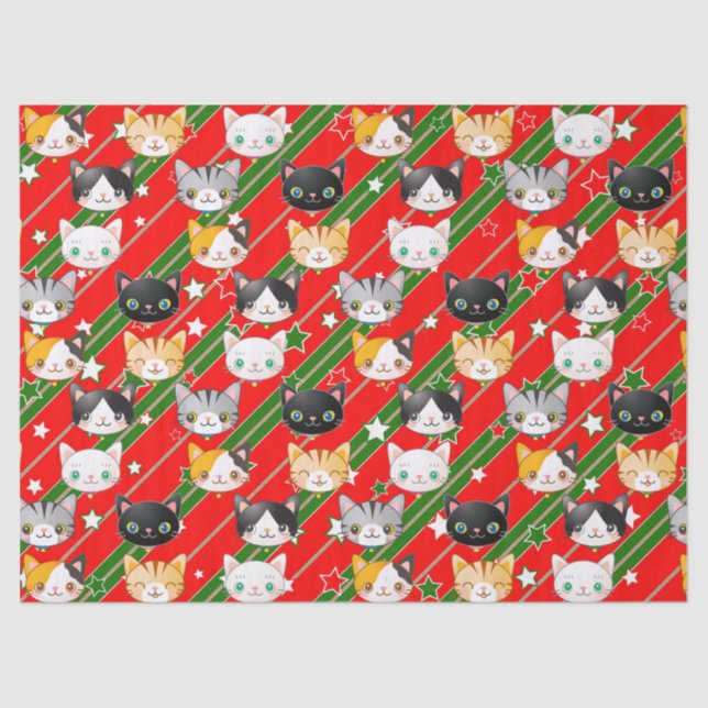 Papel De Seda Gato Kitty Navidades Red & Green Cute (Anverso)