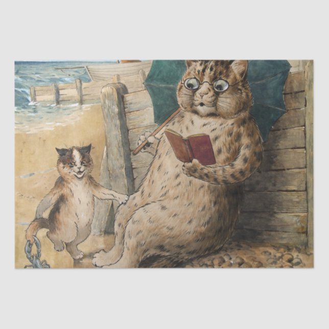 Papel De Seda Gato leyendo un libro de Louis Wain (Anverso)