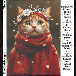 Papel De Seda Gato Lindo con Bufanda de Copo de Nieve Rojo ED8L 
