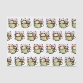 Papel De Seda Gato Lindo Durmiendo Taza de Té Lunares Floral