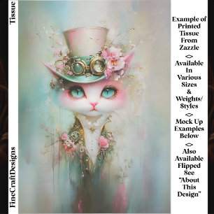 Papel De Seda Gato Lindo y Caprichoso con Sombrero Steampunk EE8