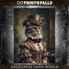 Papel De Seda Gato Milady Noble con elegante vestido victoriano