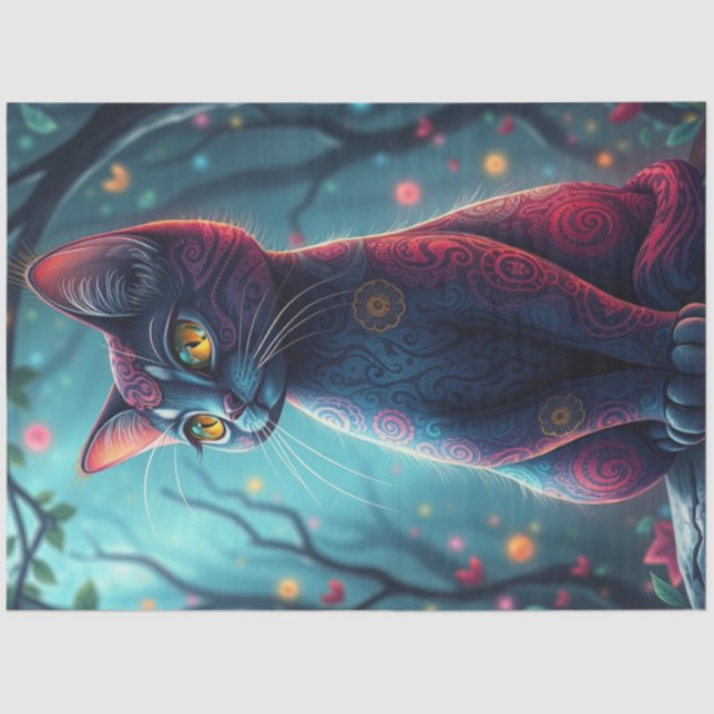 Papel De Seda Gato morado de fantasía (Anverso)