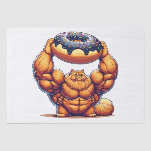 Papel De Seda Gato musculoso levantando donut (Anverso)
