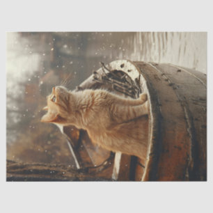 Papel De Seda Gato Naranja en Barco de Madera Decoupage