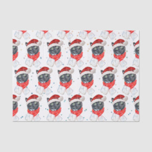 Papel De Seda Gato Negro Acuarela con Bufanda de Navidad