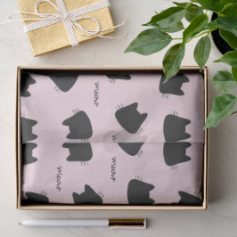 Papel De Seda Gato Negro Adorable Patrón Rosa Meow Gatito