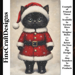 Papel De Seda Gato Negro Adorable Traje de Papá Noel Decoupage B