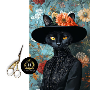 Papel De Seda Gato Negro Antiguo en Decoupage de Vestido Negro