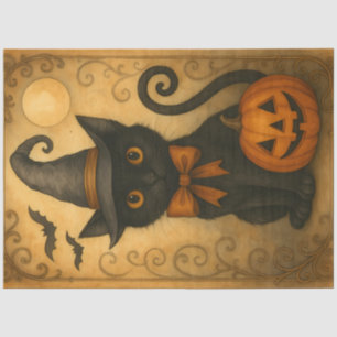 Papel De Seda Gato Negro con Calabaza – Halloween Vintage