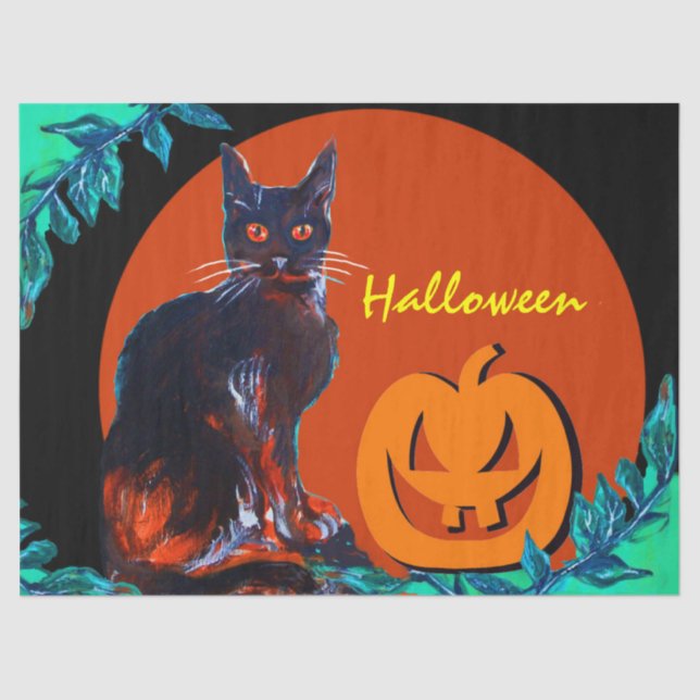 PAPEL DE SEDA GATO NEGRO CON PUMPKIN EN MEDIA NOCHE (Anverso)